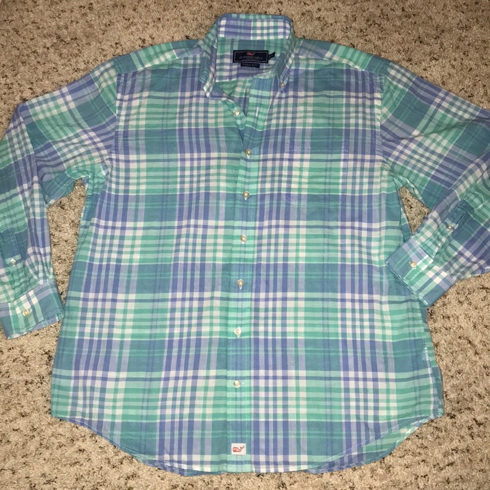 Men’s vineyard vines blue madras murray shirt